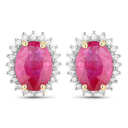 3.14 Carat Genuine Ruby and White Diamond 14K Yellow Gold Earrings Bids.com