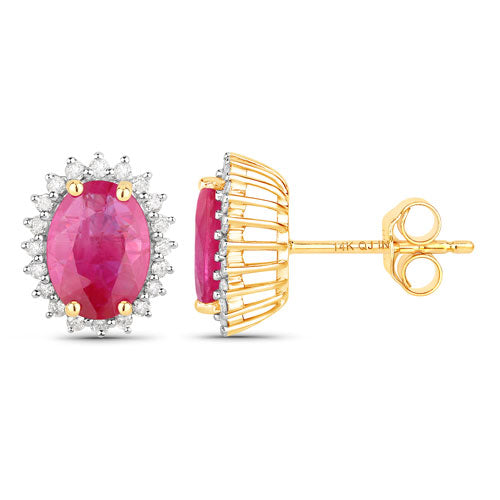 3.14 Carat Genuine Ruby and White Diamond 14K Yellow Gold Earrings Bids.com