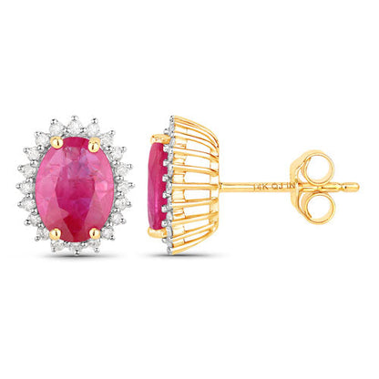 3.14 Carat Genuine Ruby and White Diamond 14K Yellow Gold Earrings Bids.com