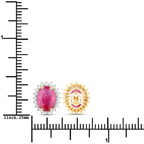 3.14 Carat Genuine Ruby and White Diamond 14K Yellow Gold Earrings Bids.com