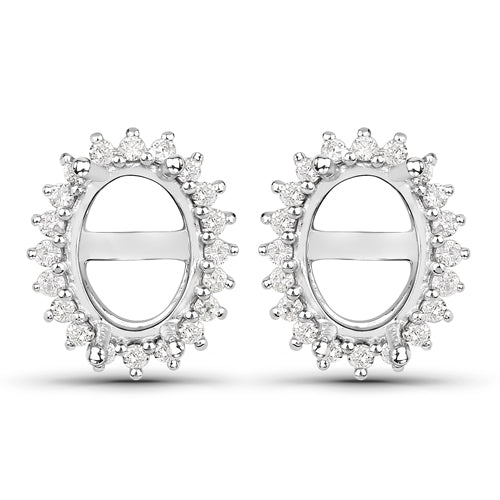 0.26 Carat Genuine White Diamond 14K White Gold Semi Mount Earrings - holds 8x6mm Oval Gemstones Bids.com