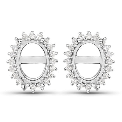 0.26 Carat Genuine White Diamond 14K White Gold Semi Mount Earrings - holds 8x6mm Oval Gemstones Bids.com