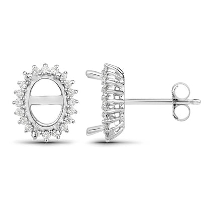 0.26 Carat Genuine White Diamond 14K White Gold Semi Mount Earrings - holds 8x6mm Oval Gemstones Bids.com