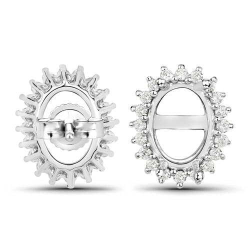 0.26 Carat Genuine White Diamond 14K White Gold Semi Mount Earrings - holds 8x6mm Oval Gemstones Bids.com
