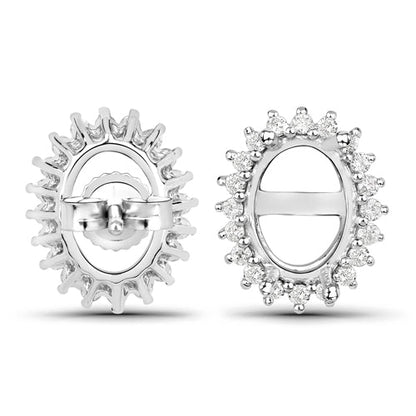 0.26 Carat Genuine White Diamond 14K White Gold Semi Mount Earrings - holds 8x6mm Oval Gemstones Bids.com