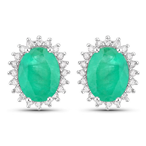 2.66 Carat Genuine Zambian Emerald and White Diamond 10K White Gold Earrings Bids.com