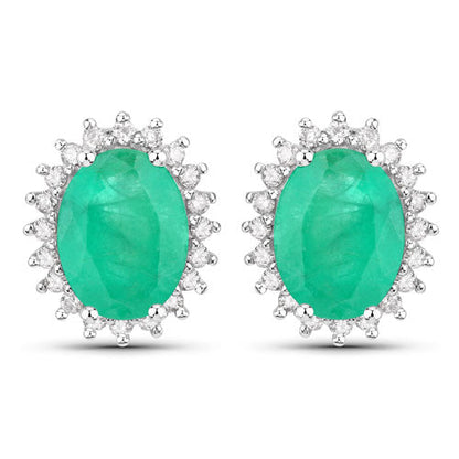 2.66 Carat Genuine Zambian Emerald and White Diamond 10K White Gold Earrings Bids.com