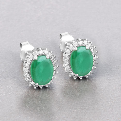 2.66 Carat Genuine Zambian Emerald and White Diamond 10K White Gold Earrings Bids.com