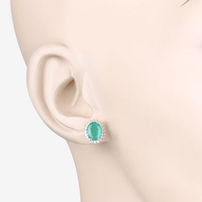 2.66 Carat Genuine Zambian Emerald and White Diamond 10K White Gold Earrings Bids.com