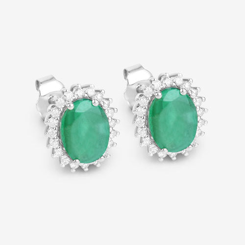 2.66 Carat Genuine Zambian Emerald and White Diamond 10K White Gold Earrings Bids.com