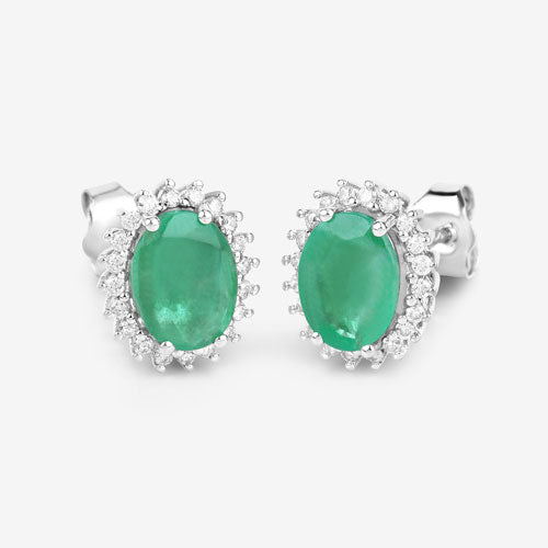 2.66 Carat Genuine Zambian Emerald and White Diamond 10K White Gold Earrings Bids.com