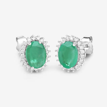2.66 Carat Genuine Zambian Emerald and White Diamond 10K White Gold Earrings Bids.com