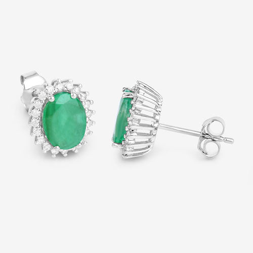 2.66 Carat Genuine Zambian Emerald and White Diamond 10K White Gold Earrings Bids.com