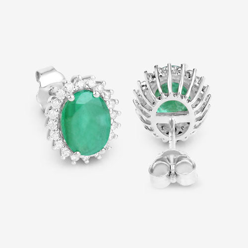 2.66 Carat Genuine Zambian Emerald and White Diamond 10K White Gold Earrings Bids.com