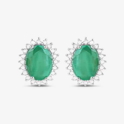 2.66 Carat Genuine Zambian Emerald and White Diamond 10K White Gold Earrings Bids.com