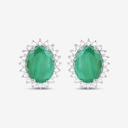 2.66 Carat Genuine Zambian Emerald and White Diamond 10K White Gold Earrings Bids.com