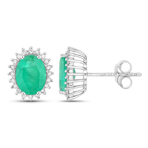 2.66 Carat Genuine Zambian Emerald and White Diamond 10K White Gold Earrings Bids.com