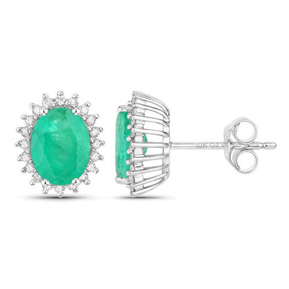 2.66 Carat Genuine Zambian Emerald and White Diamond 10K White Gold Earrings Bids.com
