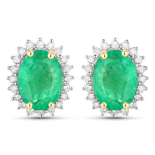 2.66 Carat Genuine Zambian Emerald and White Diamond 10K Yellow Gold Earrings Bids.com