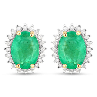 2.66 Carat Genuine Zambian Emerald and White Diamond 10K Yellow Gold Earrings Bids.com