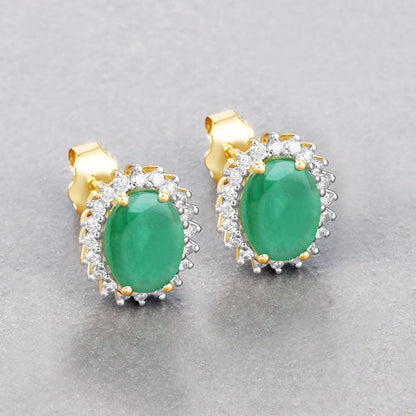 2.66 Carat Genuine Zambian Emerald and White Diamond 10K Yellow Gold Earrings Bids.com
