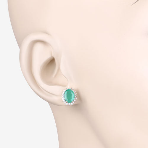 2.66 Carat Genuine Zambian Emerald and White Diamond 10K Yellow Gold Earrings Bids.com