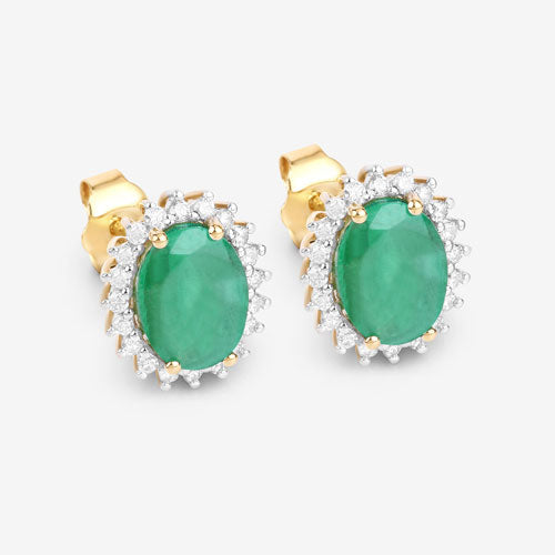 2.66 Carat Genuine Zambian Emerald and White Diamond 10K Yellow Gold Earrings Bids.com