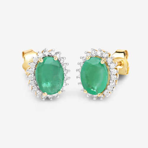 2.66 Carat Genuine Zambian Emerald and White Diamond 10K Yellow Gold Earrings Bids.com