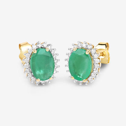 2.66 Carat Genuine Zambian Emerald and White Diamond 10K Yellow Gold Earrings Bids.com