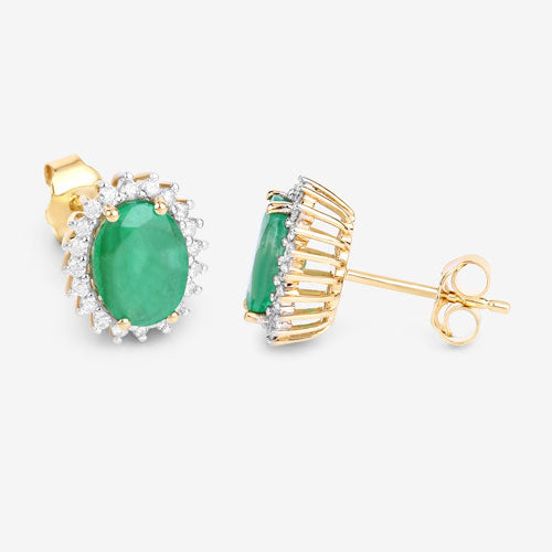 2.66 Carat Genuine Zambian Emerald and White Diamond 10K Yellow Gold Earrings Bids.com