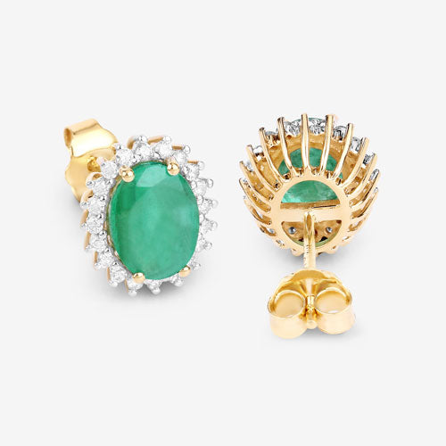 2.66 Carat Genuine Zambian Emerald and White Diamond 10K Yellow Gold Earrings Bids.com