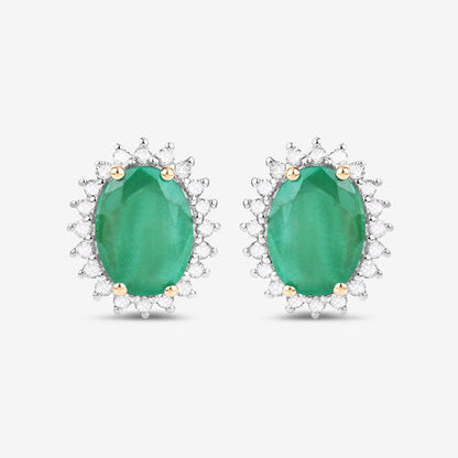 2.66 Carat Genuine Zambian Emerald and White Diamond 10K Yellow Gold Earrings Bids.com