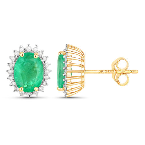 2.66 Carat Genuine Zambian Emerald and White Diamond 10K Yellow Gold Earrings Bids.com