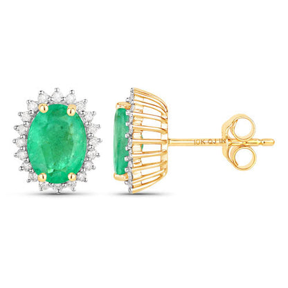2.66 Carat Genuine Zambian Emerald and White Diamond 10K Yellow Gold Earrings Bids.com