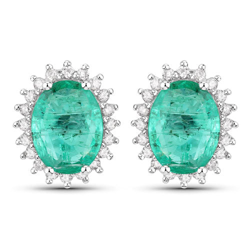 2.66 Carat Genuine Zambian Emerald and White Diamond 14K White Gold Earrings Bids.com