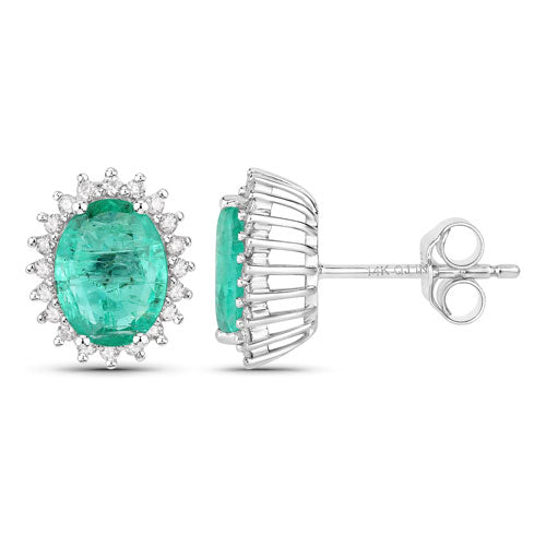 2.66 Carat Genuine Zambian Emerald and White Diamond 14K White Gold Earrings Bids.com