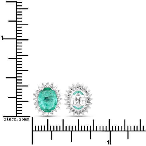 2.66 Carat Genuine Zambian Emerald and White Diamond 14K White Gold Earrings Bids.com