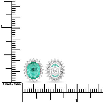 2.66 Carat Genuine Zambian Emerald and White Diamond 14K White Gold Earrings Bids.com