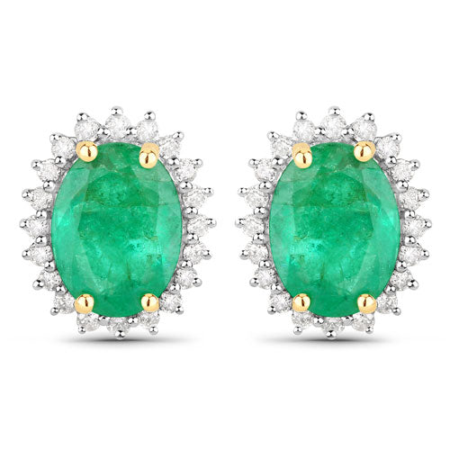 2.66 Carat Genuine Zambian Emerald and White Diamond 14K Yellow Gold Earrings Bids.com