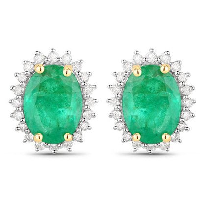 2.66 Carat Genuine Zambian Emerald and White Diamond 14K Yellow Gold Earrings Bids.com