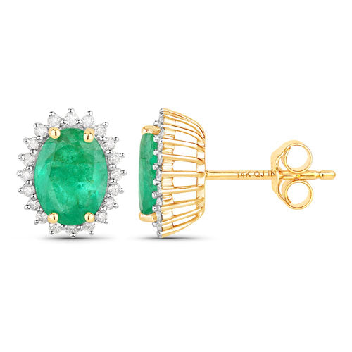 2.66 Carat Genuine Zambian Emerald and White Diamond 14K Yellow Gold Earrings Bids.com