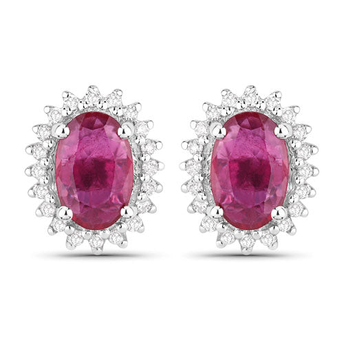 1.16 Carat Genuine Ruby and White Diamond 14K White Gold Earrings Bids.com