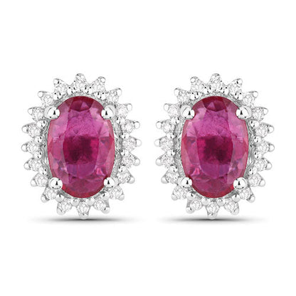 1.16 Carat Genuine Ruby and White Diamond 14K White Gold Earrings Bids.com