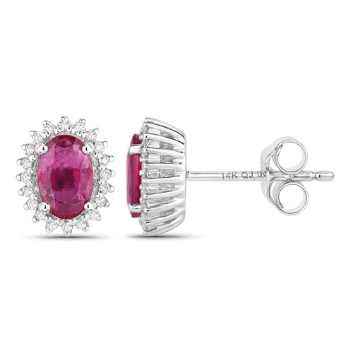 1.16 Carat Genuine Ruby and White Diamond 14K White Gold Earrings Bids.com