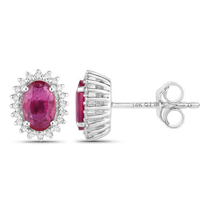 1.16 Carat Genuine Ruby and White Diamond 14K White Gold Earrings Bids.com