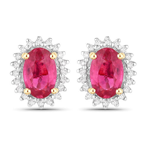 1.16 Carat Genuine Ruby and White Diamond 14K Yellow Gold Earrings Bids.com