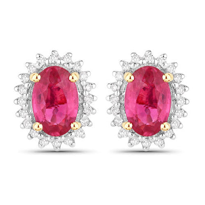 1.16 Carat Genuine Ruby and White Diamond 14K Yellow Gold Earrings Bids.com