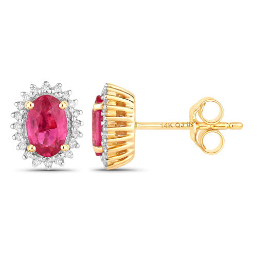 1.16 Carat Genuine Ruby and White Diamond 14K Yellow Gold Earrings Bids.com