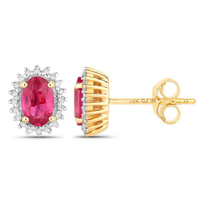 1.16 Carat Genuine Ruby and White Diamond 14K Yellow Gold Earrings Bids.com