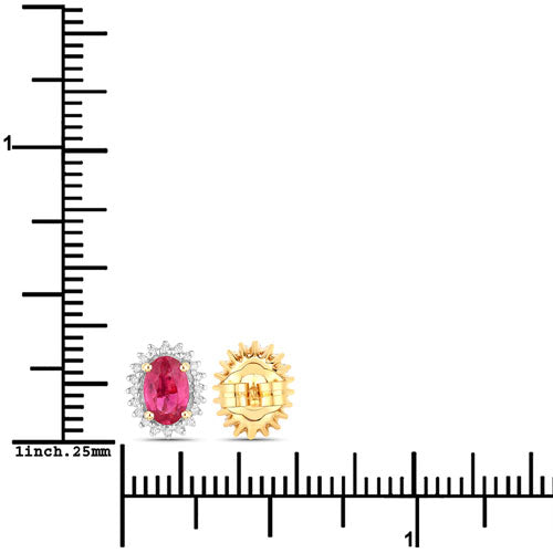 1.16 Carat Genuine Ruby and White Diamond 14K Yellow Gold Earrings Bids.com